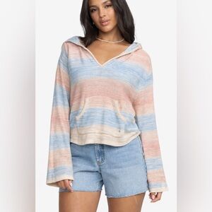 Billabong Striped Cozy Hooded Knit Sweater Boho Baja Beach Coastal Hoodie Small